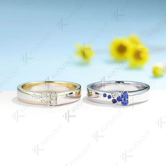 Kuololit 0.17CTW Lab Grown Sapphire Wide Band  for Men Women Solid 10K 14K Gold 925 Sliver Round Cut For Wedding Christmas Gift