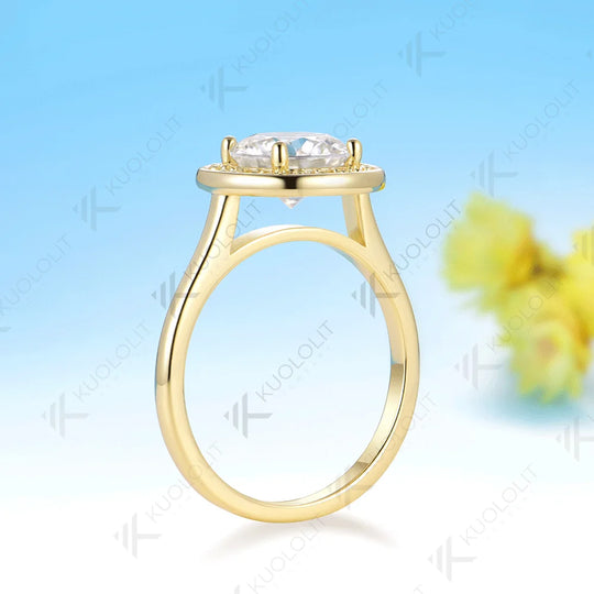 Kuololit 2CT Moissanite Ring for Women Solid 14K 10K 585 Yellow Gold Engagement Ring for Anniversary Christmas Gifts Party