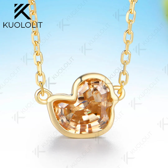 Kuololit 1.5CT Duck Champagne  Moissanite Necklace for Women Solid 14K 10K Yellow Gold Animal Pedant for Engagement Christmas