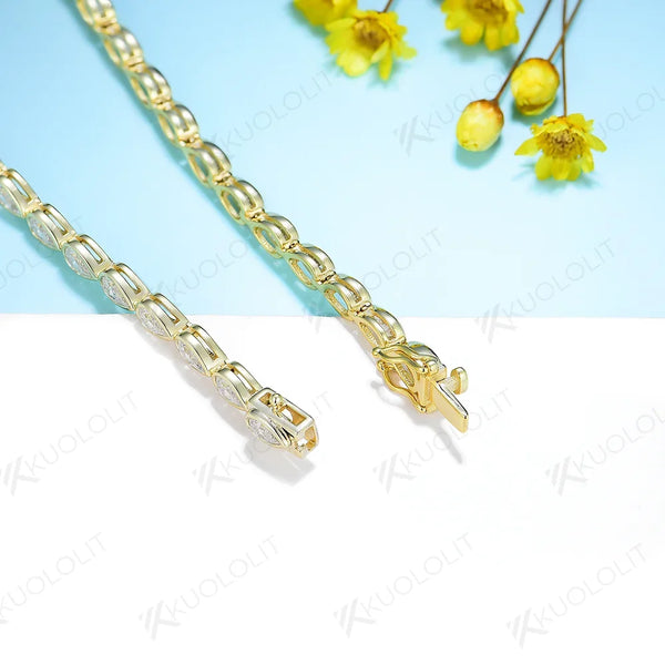 Kuololit 10.15CTW Moissanite Bracelets for Women Men 14K 10K 585 Solid Gold 925 Silver Pear Cut for Engagement Classic Christmas