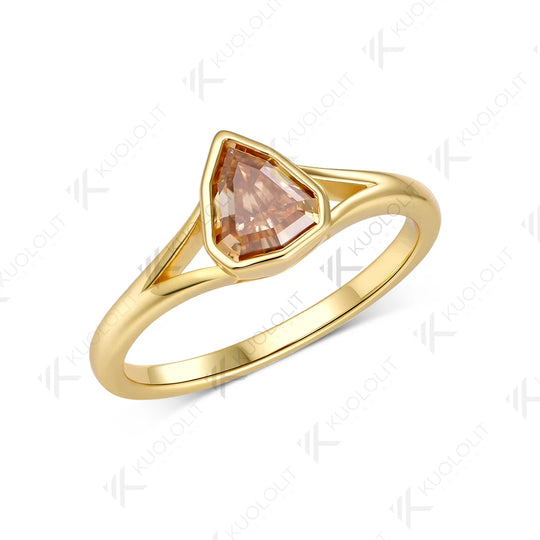Kuololit 1CT Champagne Moissanite Shield Cut Ring for Women Solid 14K 10K Yellow Gold Engagement Ring for Christmas Gift Party