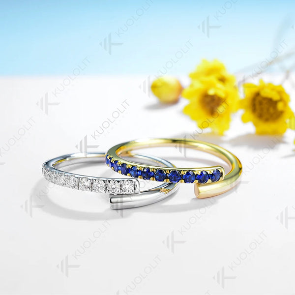 Kuololit 0.33CTW Lab Grown Blue Sapphire Band Rings for Women Solid 18K 14K 10K Gold Wedding Band Ring for Engagement Christmas