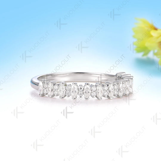 Kuololit 0.8CTW Lab Grown Diamonds Marquise Ring for Women Solid 14K10K 585 White Gold Engagement Ring for Christmas Gifts Party