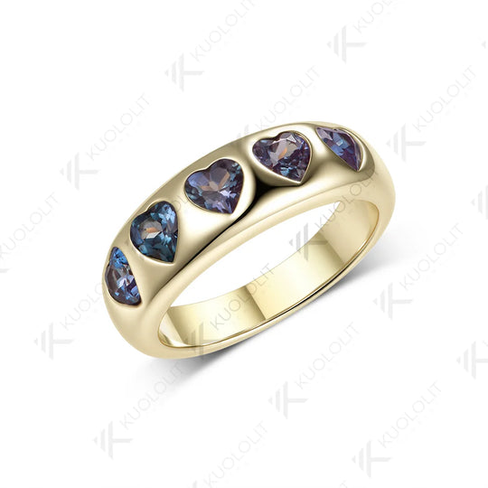 Kuololit 1.5CTW Lab Grown Alexandrite Wedding Band Custom Ring for Women Solid 14K 10K 585 Yellow Gold for Christmas Gifts Party