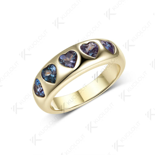 Kuololit 1.5CTW Lab Grown Alexandrite Wedding Band Custom Ring for Women Solid 14K 10K 585 Yellow Gold for Christmas Gifts Party