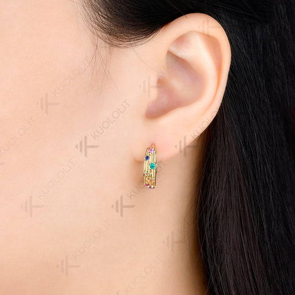 Kuololit Lab Grown Coloful Rainbow Gemstones Custom Earrings for Women Solid 14K 10K 585 Yellow Gold for Christmas Gifts Party