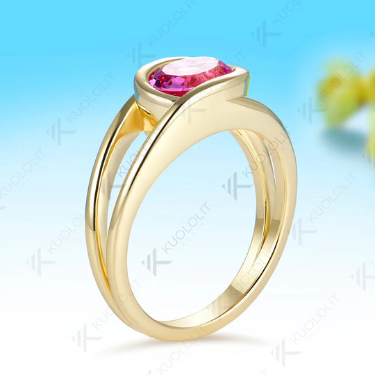 Kuololit 1.5ct Lab Grown Pink Sapphire Custom Ring for Women Solid14K 10K 585 Yellow Gold Engagement Ring for Christmas Gift