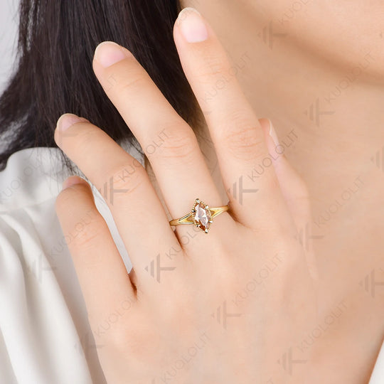 Kuololit 1CT Marquise Champagne Moissanite Custom Ring for Women Men Solid 14K 10K Yellow Gold for Christmas Anniversary Gifts