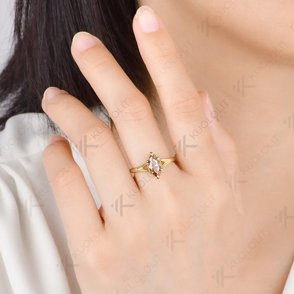 Kuololit 1CT Marquise Champagne Moissanite Custom Ring for Women Men Solid 14K 10K Yellow Gold for Christmas Anniversary Gifts