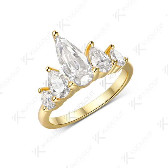 Kuololit 3.1CTW Pear Cut Moissanite Custom Ring for Women Solid 14K 10K 585 Yellow Gold Wedding Band Ring for Christmas Gifts