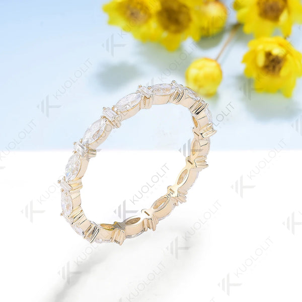 Kuololit Full Eternity Moissanite Band Rings for Women Men Solid 18K 14K 10K 925 Silver Yellow Gold for Anniversary Engagement