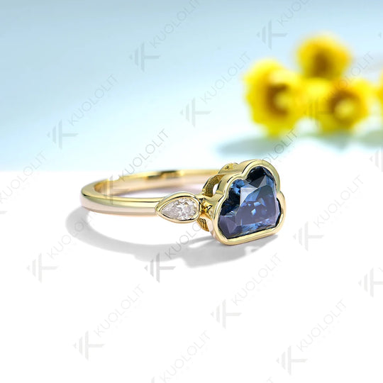 Kuololit 2CT Blue Cloudy Moissanite Engagement Ring for Women Solid 18K 14K 10K Gold Ring for Anniversary Engagement Christmas Classic Gift