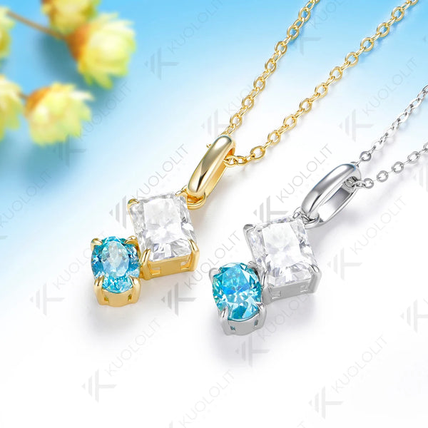 Kuololit 3.5CTW Paraiba Moissanite Custom Set Necklace for Women Solid 14K 10K 585 Yellow Gold Necklace for Christmas Gift Party