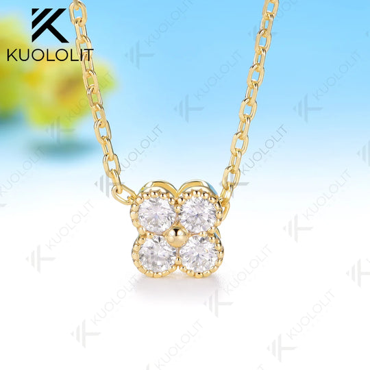 Kuololit 0.4CTW Moissanite Necklace for Women Solid 14K 10K 585 Yellow Gold Necklace for Christmas Gifts Engagement Anniversary