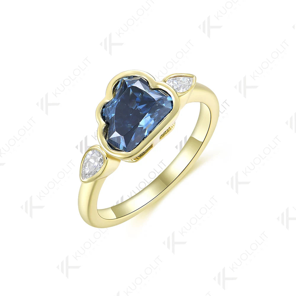 Kuololit 2CT Blue Cloudy Moissanite Engagement Ring for Women Solid 18K 14K 10K Gold Ring for Anniversary Engagement Christmas Classic Gift
