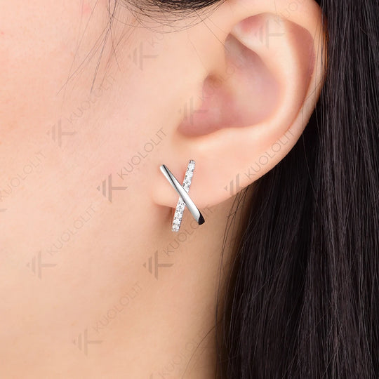 Kuololit 0.28CTW Moissanite Cross Stud Earrings for Women Solid 14K 10K 585 Yellow Gold Stud Earrings for Christmas Gifts Party