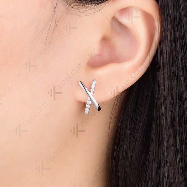 Kuololit 0.28CTW Moissanite Cross Stud Earrings for Women Solid 14K 10K 585 Yellow Gold Stud Earrings for Christmas Gifts Party