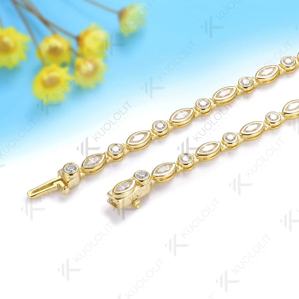 Kuololit 4.5CTW Marquise Moissantie Custom Bracelet for Women Men 14K 10K 585 Yellow Gold Custom Bracelet for Christmas Jewelry