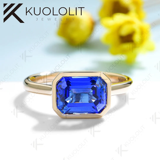 Kuololit 2CT Labor-Saphir-Ring für Damen, massiver 14K/10K/585 Gelbgold-Verlobungsring, ideales Weihnachtsgeschenk oder Party-Geschenk 