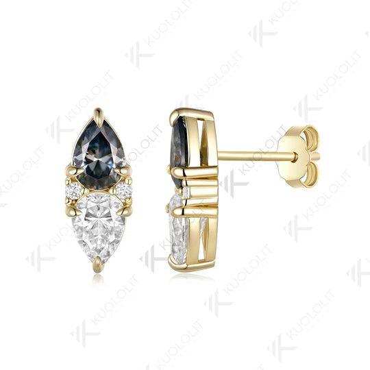 Kuololit 5CTW Gray Moissanite Custom Clip Earrings for Women Solid 14K 10K 585 Yellow Gold Pear Cut for Christmas Gifts Party