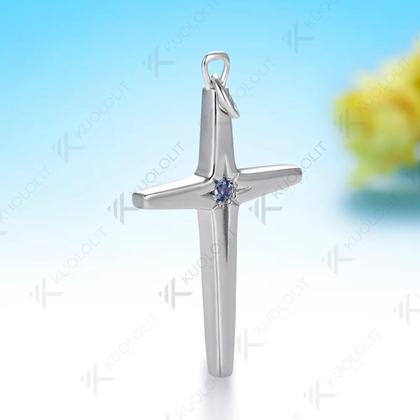 Kuololit 1.5mm Lab Grown Alexandrite Cross Necklace for Women Solid 585 14K 10K Yellow Gold Custom Necklace for Christmas Gifts