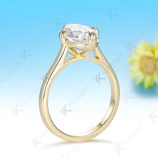 Kuololit 4.5CT OMC Oval Moissanite Custom Ring for Women Solid14K 10K Yellow Gold Engagement Ring for Anniversary Christmas Gift