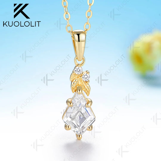 Kuololit 2CT Kite Moissanite Custom Necklace for Women Solid 585 14K 10K Yellow Gold Kite Necklace for Christmas Gifts Party