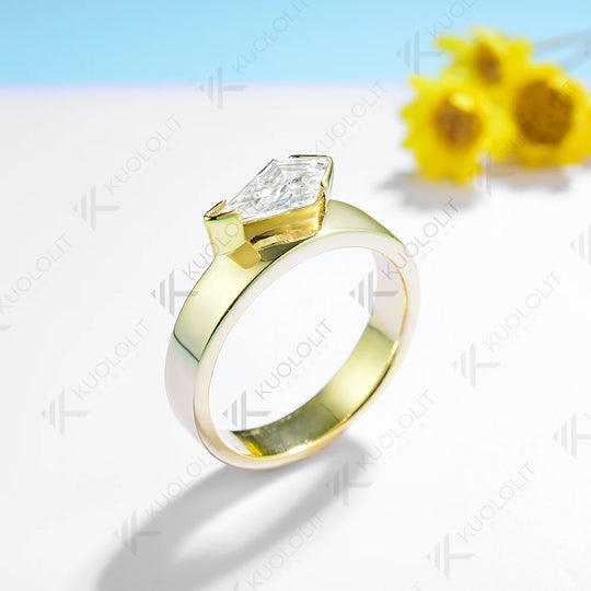 Kuololit 1CT Moissanite Ring for Women Solid 18K 14K 10K 585 White Gold Kite Engagement Ring for Christmas Anniversary Gift