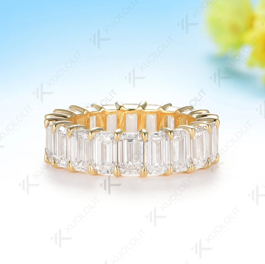 Kuololit 8CTW Emerald Moissanite Rings for Men Women Solid 14K 10K 585 Yellow Gold Wedding Band for Anniversary Christmas Luxury
