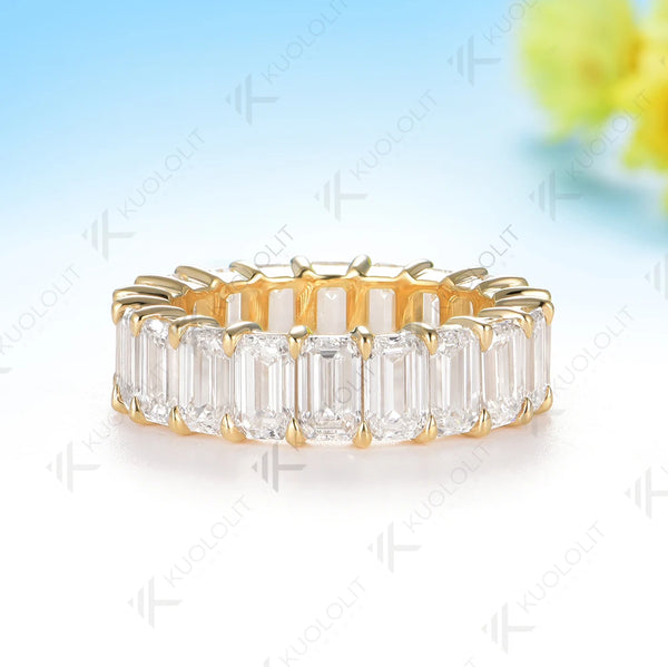 Kuololit 8CTW Emerald Moissanite Rings for Men Women Solid 14K 10K 585 Yellow Gold Wedding Band for Anniversary Christmas Luxury