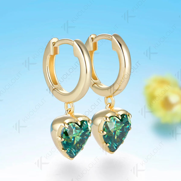 Kuololit 4CTW Cyan Moissanite Heart Cut Earrings for Women Solid 14K 10K  Yellow Gold Diamond Clip Earrings for Christmas Gifts