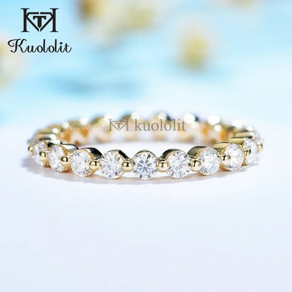 Kuololit 585 14K 10K White Gold Bubble Ring for Women 2.5mm Round Cut Moissanite Solitaire Eternity Full Band for Engagement New