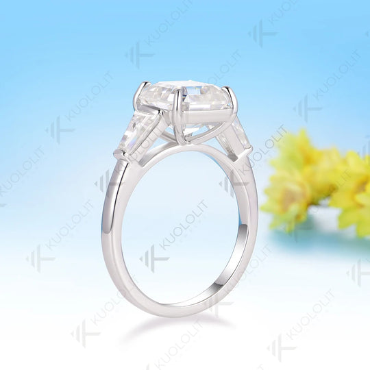 Kuololit 3.5CT Asscher Cut Cyan Moissanite Ring for Women Solid 14K 10K 585 White Gold for Engagement Wedding Christmas Gifts Party