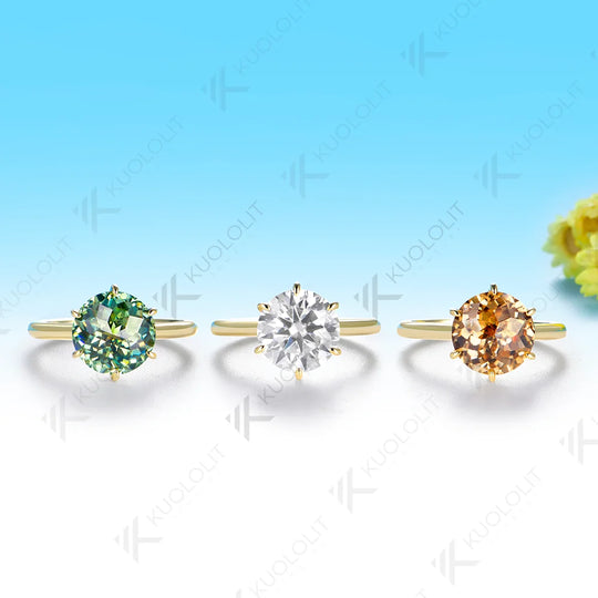 Kuololit 4CT Moissanite Custom Ring for Women Solid 14K 10K 585 Yellow Gold Brilliant Cut Engagement Ring for Christmas Gift