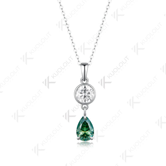 Kuololit 2.5CTW Cyan Pear Round Cut Moissanite Custom Necklace for Women Solid 585 14K 10K White Gold for Christmas Gifts Party