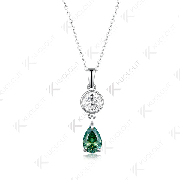 Kuololit 2.5CTW Cyan Pear Round Cut Moissanite Custom Necklace for Women Solid 585 14K 10K White Gold for Christmas Gifts Party