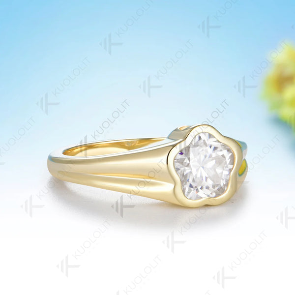 Kuololit 3CT Flower Moissanite Engagement Ring for Women Solid 14K 10K Yellow Gold Plant Cut  for Christmas Gifts Party Wedding