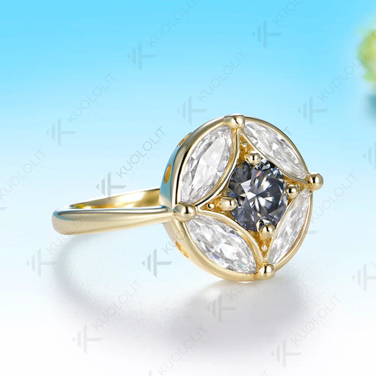 Kuololit 1.2CTW Grey Moissanite Custom Ring for Women Solid 14K 10K 585 Yellow Gold Engagement Wedding Ring for Christmas Gift