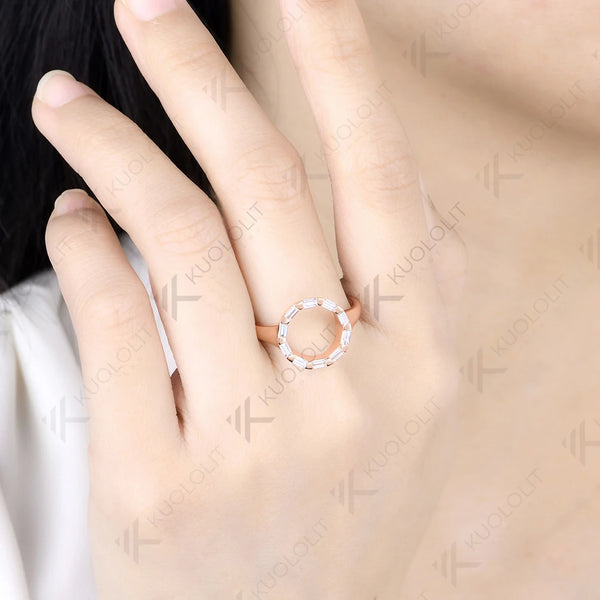 Kuololit 1CTW Moissanite Band Custom Ring for Women Solid 14K 10K Rose Circle Gold Ring for Anniversary Christmas Gifts Party