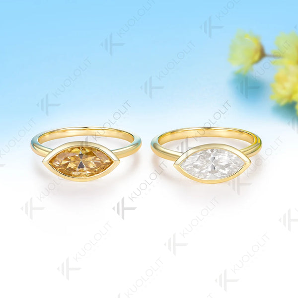 Kuololit 2CT Marquise Moissanite Custom Ring for Women Men Solid 14K 10K 585 Yellow Gold Engagement Ring for Christmas Gifts