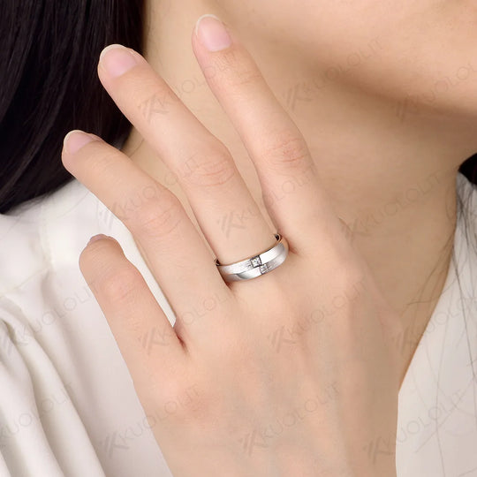 Kuololit PT900 0.16CTW Lab Grown Diamond Brushed Band for Men Women Solid Platinum 900 Gold Princess Cut for Engagement Wedding