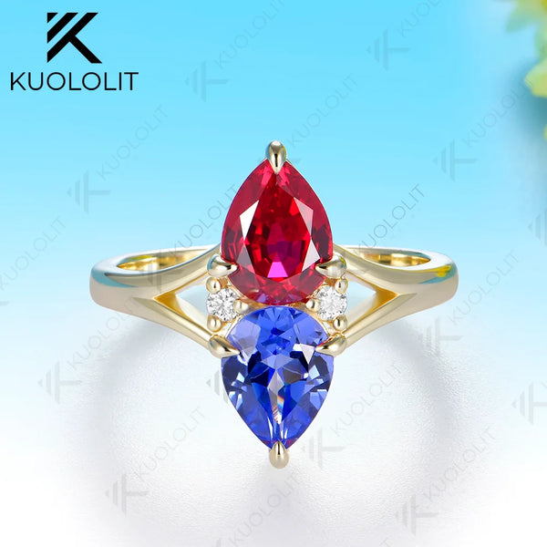 Kuololit 2.5CTW Lab Grown Ruby Sapphire Custom Ring for Women Solid 14K 10K 585 Yellow Gold Engagement Ring for Christmas Gifts