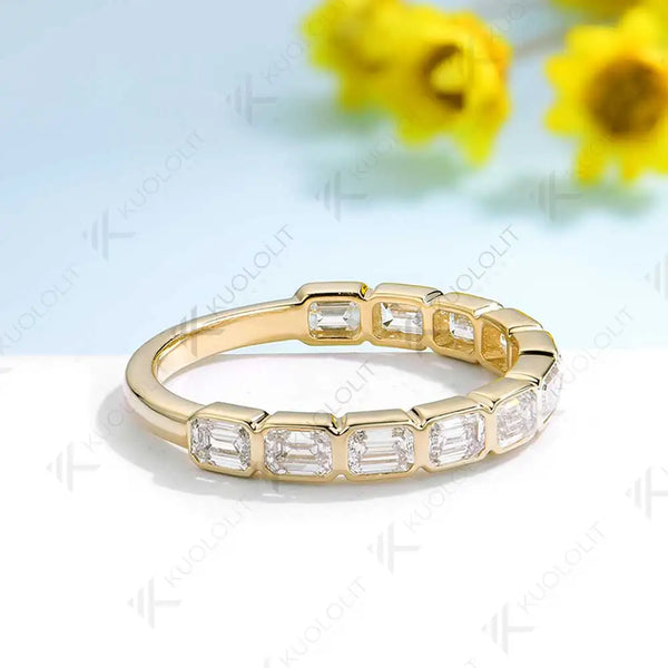 Kuololit 1.7CTW Moissanite Emerald Cut Ring for Men Women PT950 Soild 14K 10K Yellow Gold Silver Band Ring for Wedding Christmas