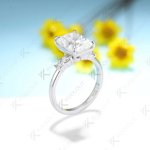 Kuololit 3.5CT Radiant Cut Moissanite Ring for Women Solid 18K 14K 10K 585 Yellow Gold Ring for Engagement Wedding Christmas