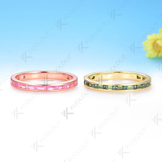 Kuololit 1.5CTW Lab Grown Pink Sapphire Channel Ring for Women Solid 10K14K 585 Rose Gold Wedding Band for Christmas Gifts