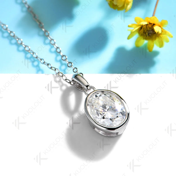 Kuololit 2CT IGI Oval Lab Grown Diamonds Necklace for Women Men Solid 585 14K 10K Gold for Oval Engagement Party Christmas Gift