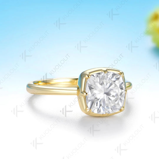 Kuololit 2.5CT Cushion Cut Moissanite Ring for Women Solid 14K 10K 585 Yellow Gold Ring for Engagement Party Christmas Gifts
