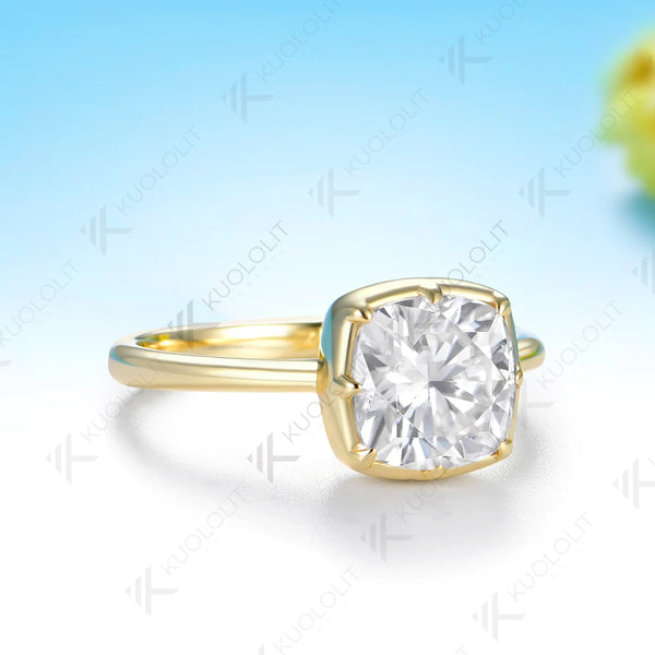 Kuololit 2.5CT Cushion Cut Moissanite Ring for Women Solid 14K 10K 585 Yellow Gold Ring for Engagement Party Christmas Gifts