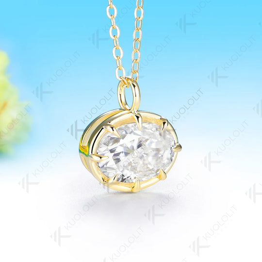 Kuololit 5CT Oval Cut Moissanite Custom Necklace for Women Solid 585 14K 10K Yellow Gold Necklace for Christmas Gifts Engagement