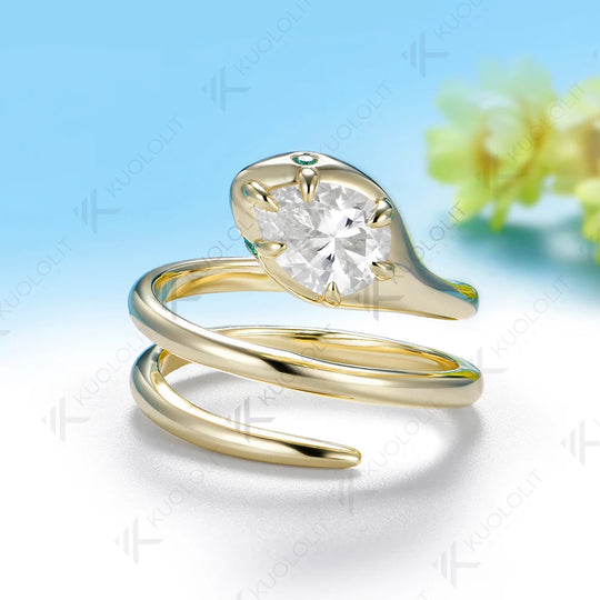 Kuololit 1.25ct Moissanite Eemerald Snake Custom Ring for Women Solid 14K10K 585 Yellow Gold for Engagement Christmas Gift Party